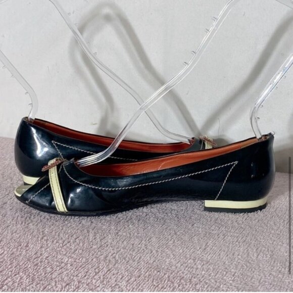 Hettye Mueller Vintage Black Patent Leather Peep Toe Flats With Buckle 36.5 - Picture 5 of 16